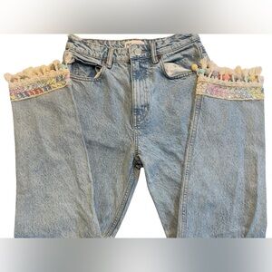Zara Light Blue Straight Leg Jeans with Colorful Trim